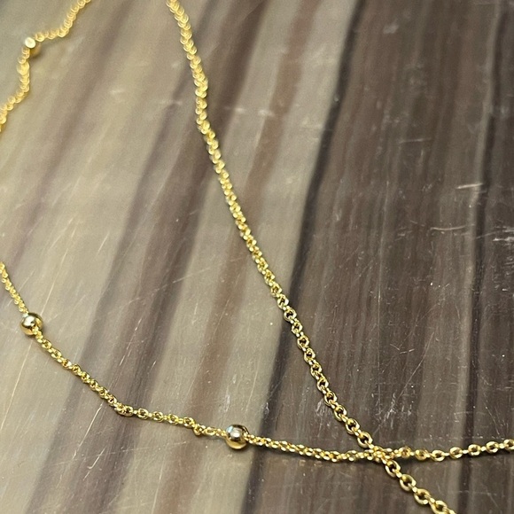 Sterling Silver Gold Plated Crescent Moon Double Strand Crystal Necklace - Picture 8 of 11